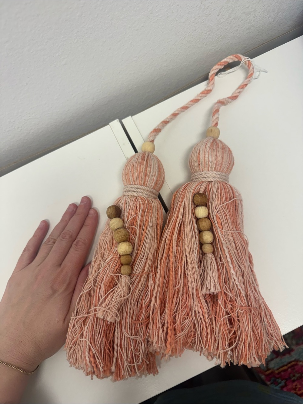 Peach Beaded Tassels- connected